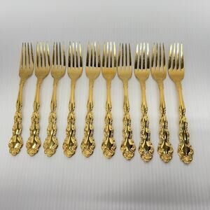 Set Of 10 Oneida Community Gold Beethoven Dinner Forks